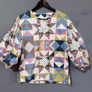 100% Cotton Claudia Patchwork Quilt Print Puff Sleeve Brooke Wright Medium
